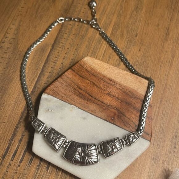 Silver Toned Flower Charm Link Necklace - Picture 9 of 16